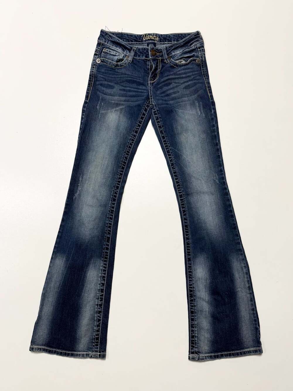 Vanity Dakota Jeans Size 25W/33L Blue Distressed Bootcut Denim Y2K, 2000s, early